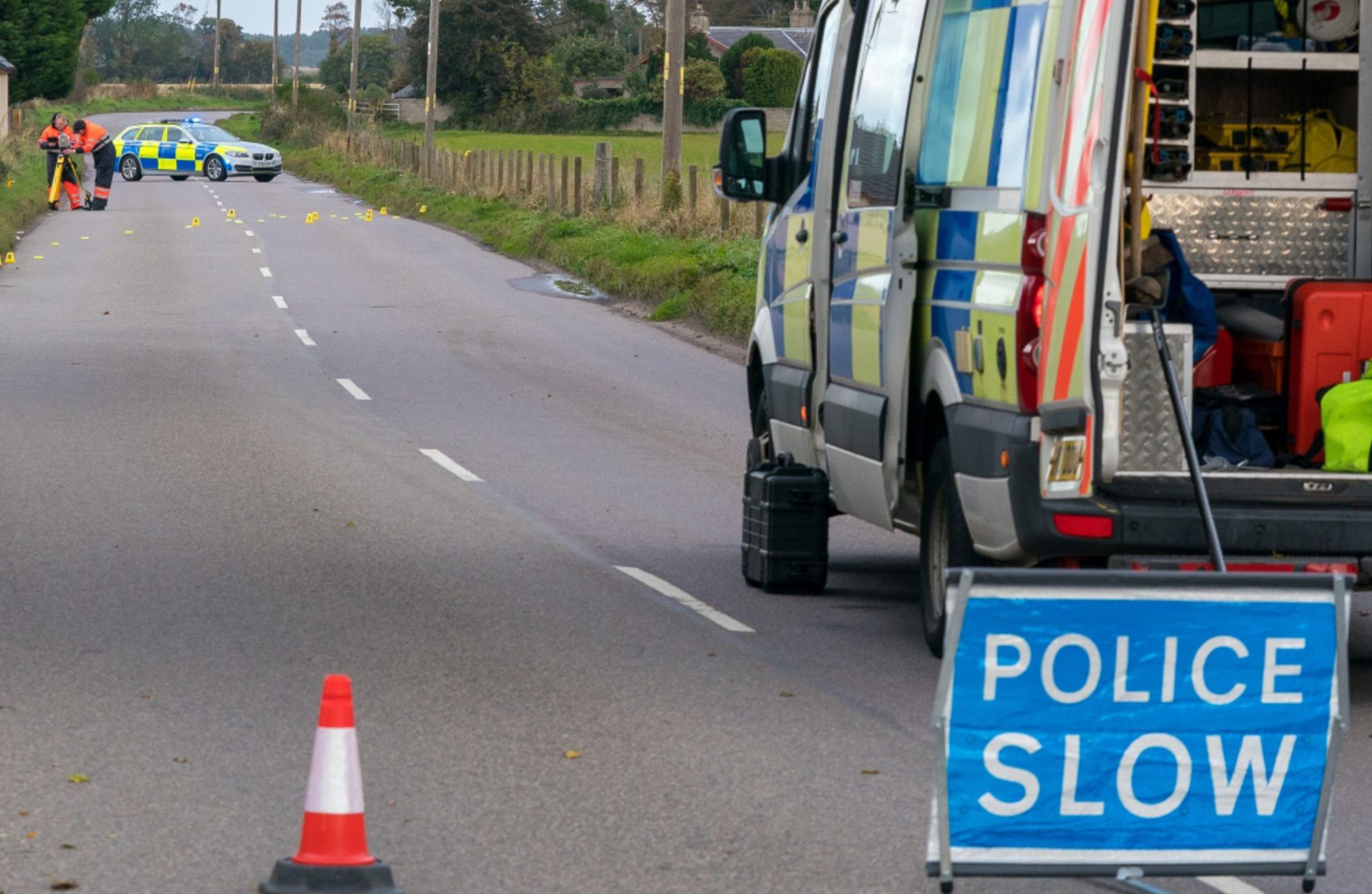 The scene on the B9103 near Easter Calcots, Elgin.