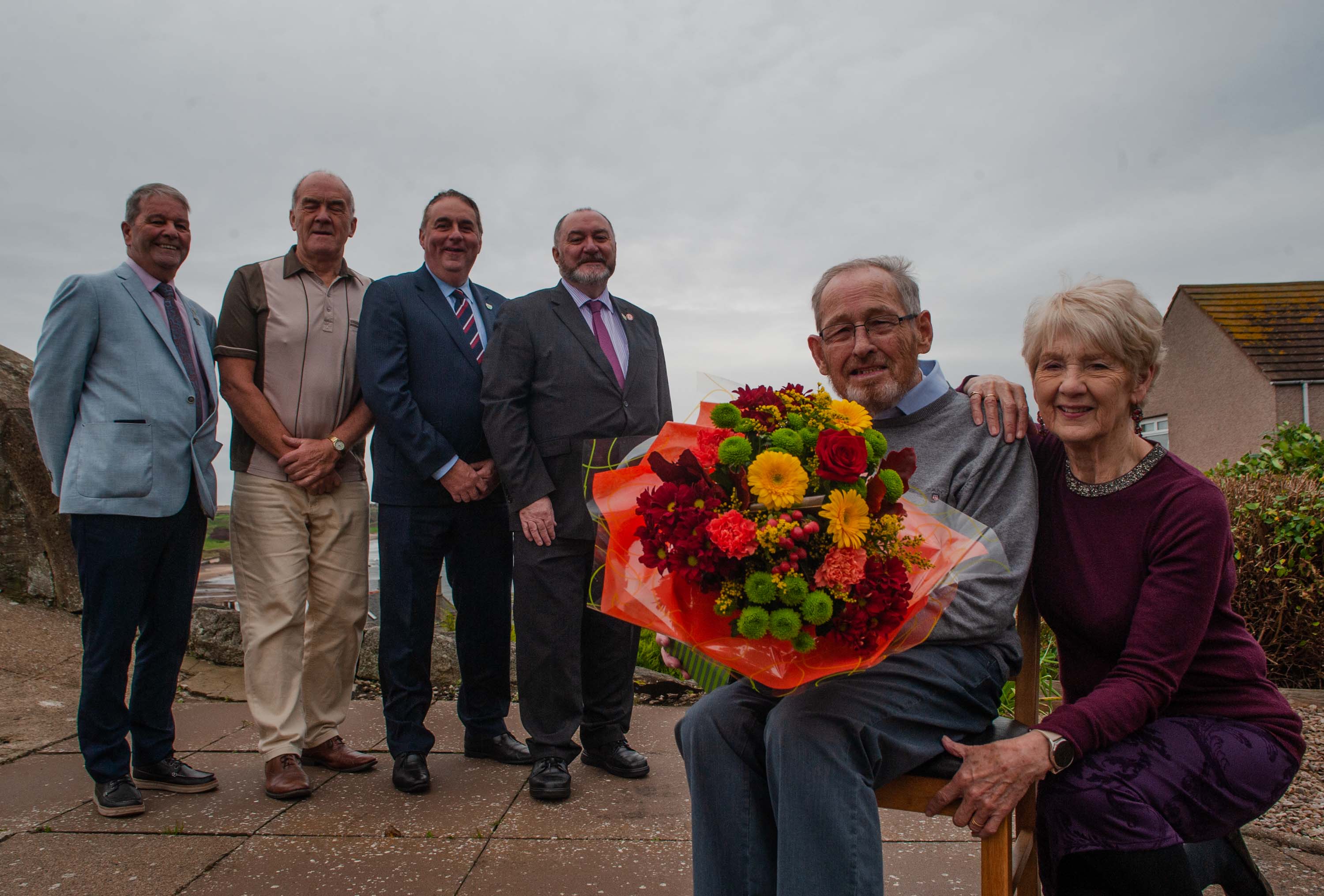 L-R: Councillor Gordon Cowie, Councillor George Alexander, Councillor James Allan, Councillor John Divers Ron Shepherd and his wife Dorothy Shepherd.