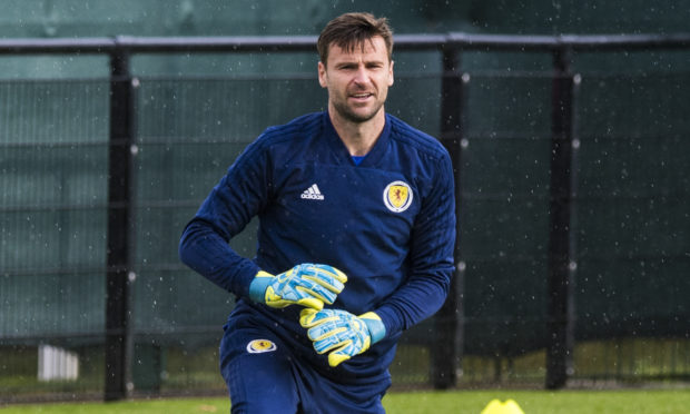 David Marshall during a Scotland training session