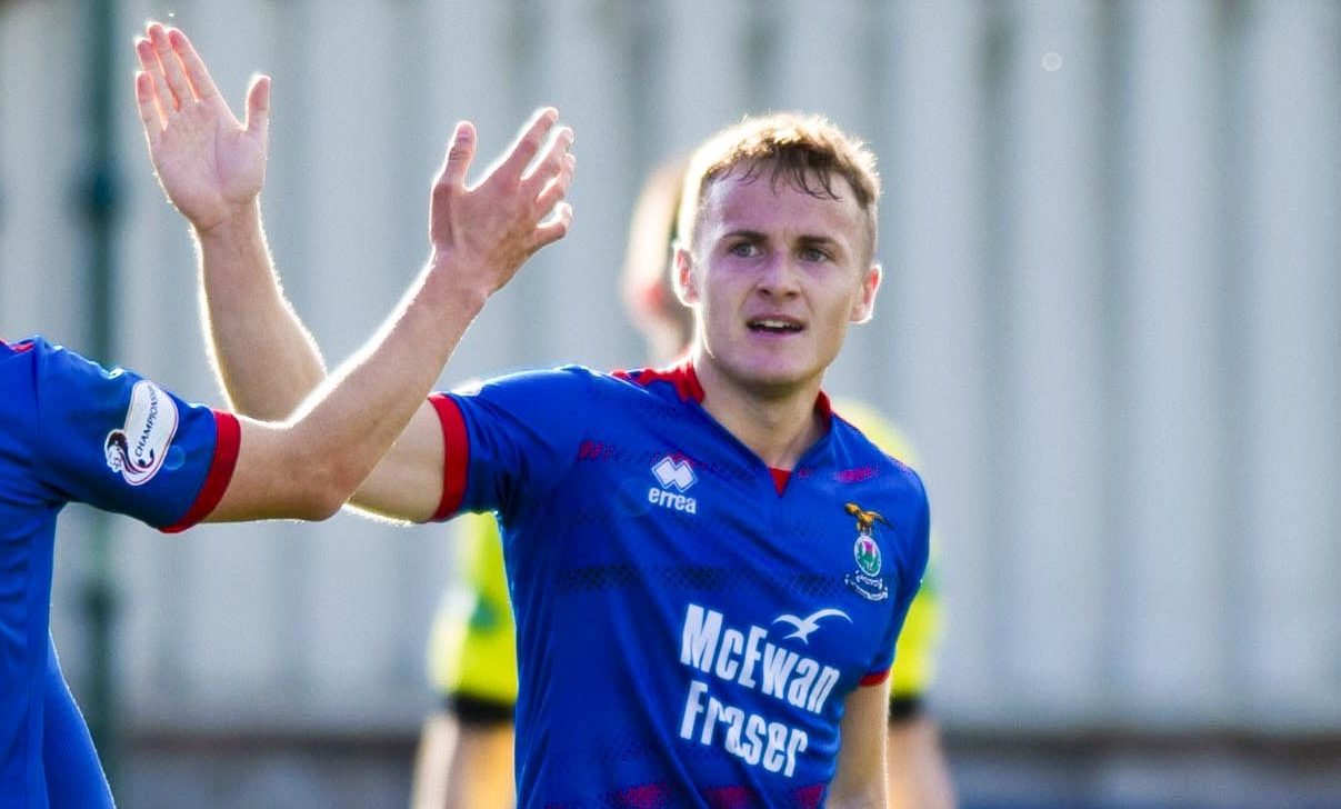 Mitch Curry celebrates netting for Caley Thistle against Alloa.