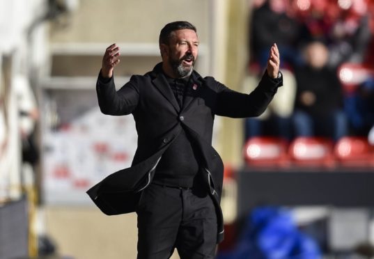 Aberdeen manager Derek McInnes on the touchline.