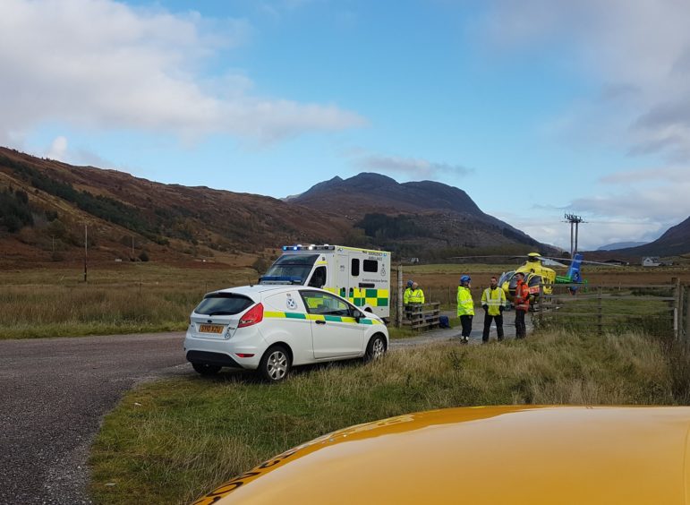 A tree surgeon was rescued after falling from a tree on the Ardnamurchan peninsula
