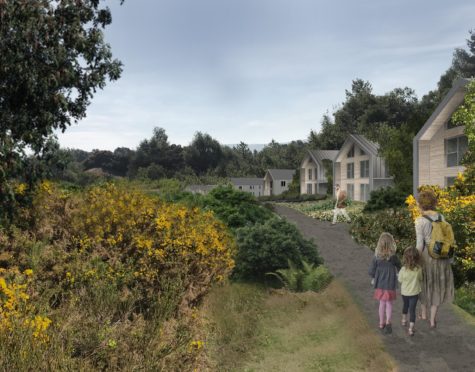 Artist impression showing the proposed holiday village at Logie Quarry, Kildary.