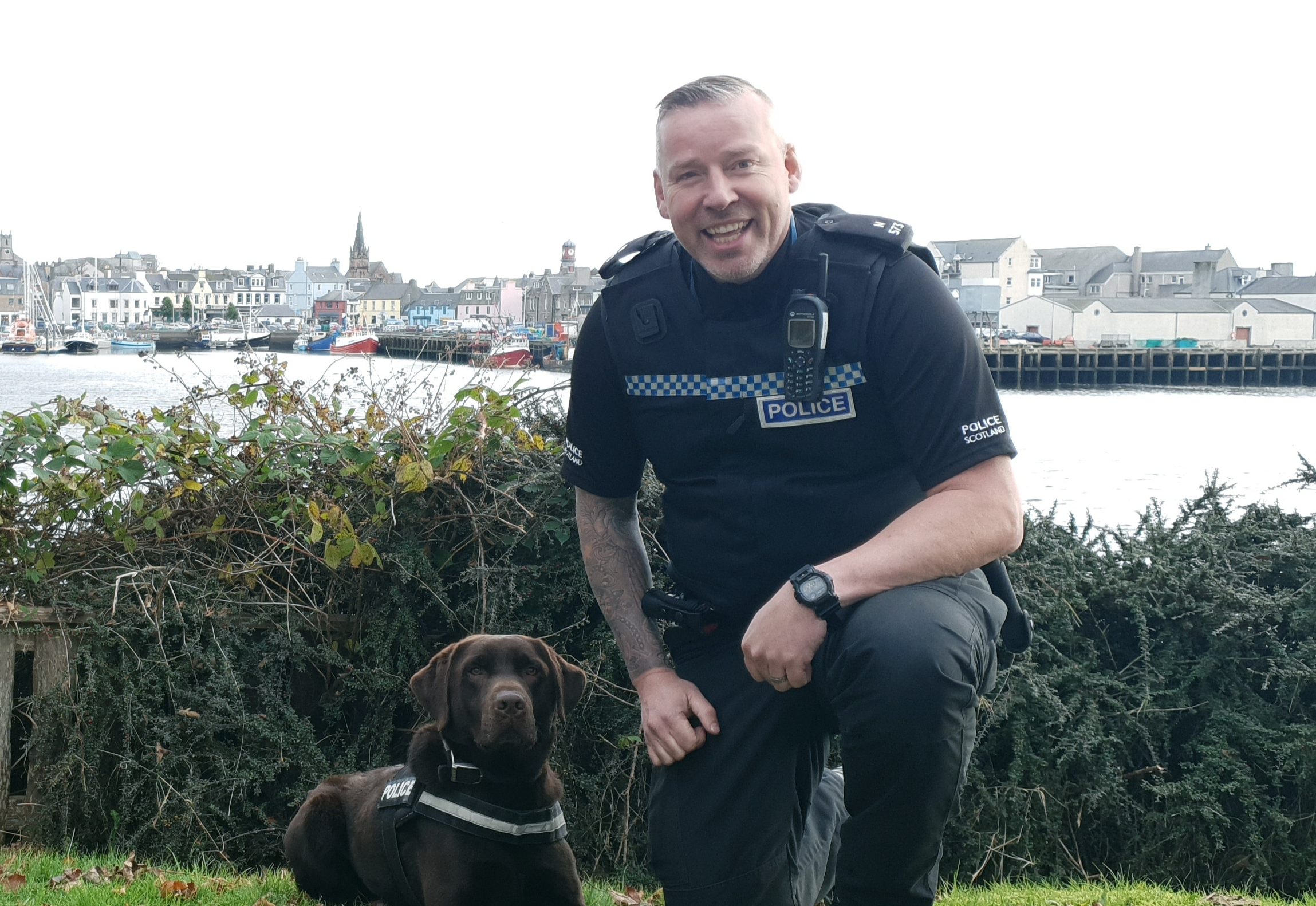 Drugs detection dog 'Bear' and the newly qualified handler, Constable Stuart Wightman