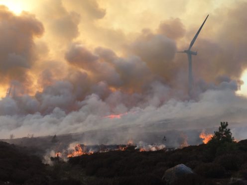 Dozens of firefighters were called to the blaze at the Paul's Hill wind farm near Aberlour.