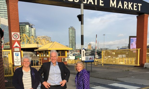 L-R: Donna Fordyce of Seafood Scotland, Peter Cook from Opportunity North East (ONE) and councillor Doreen Mair outside the Billingsgate Seafood School