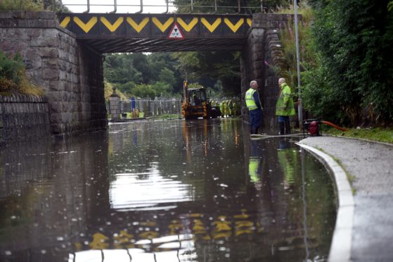 Flooding under the railway bridge on Keithhall Road, Inverurie in 2017.