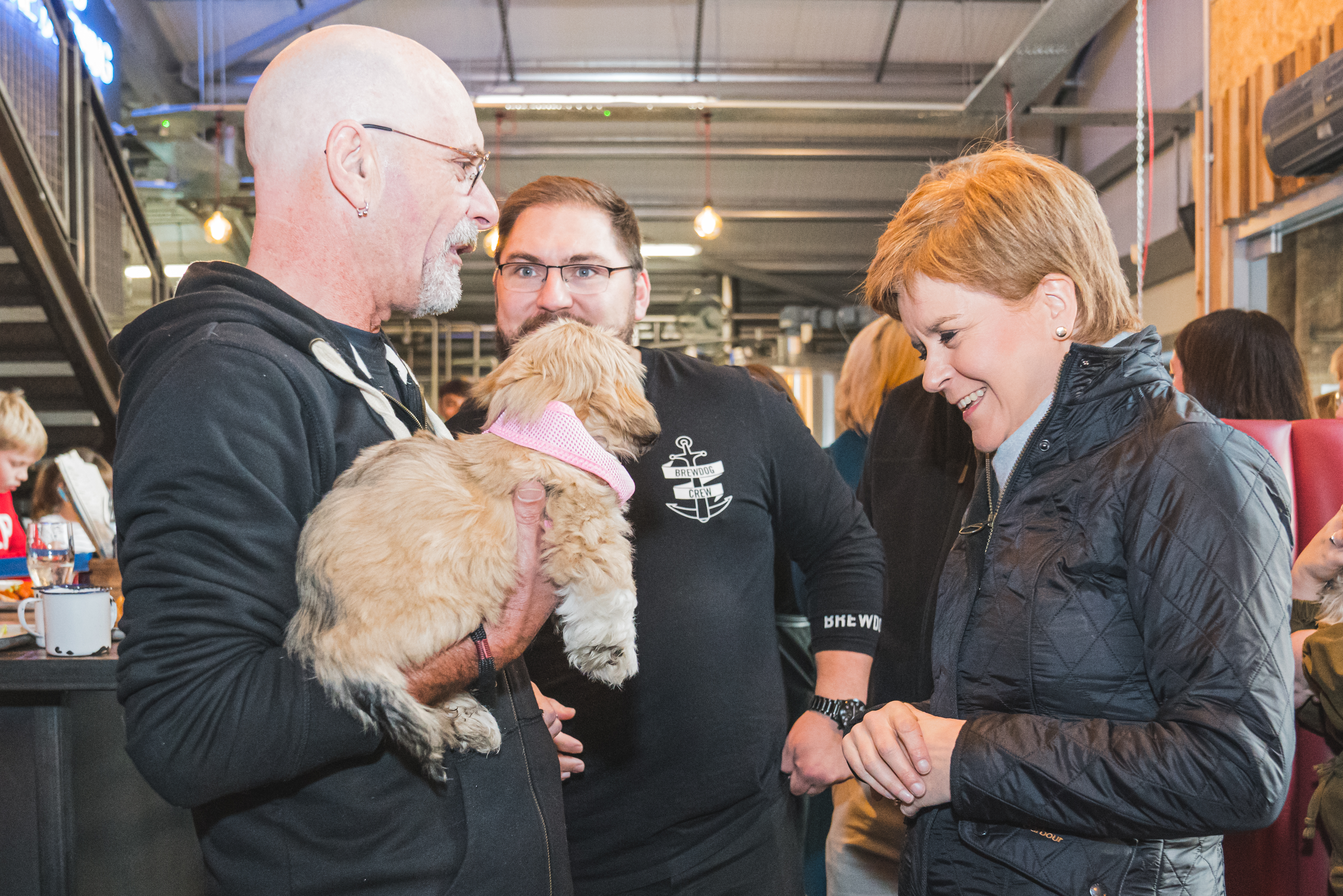 Nicola Sturgeon in BrewDog Dog Tap, Ellon, with patrons. Picture by Jamie Ross
