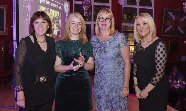 Representatives from the school Marsan Clutsom, Tara Lancaster and Anne Gillies attended the Highland Council run awards to receive the award for Supporting People to Learn and Thrive from Kirsteen MacDonald