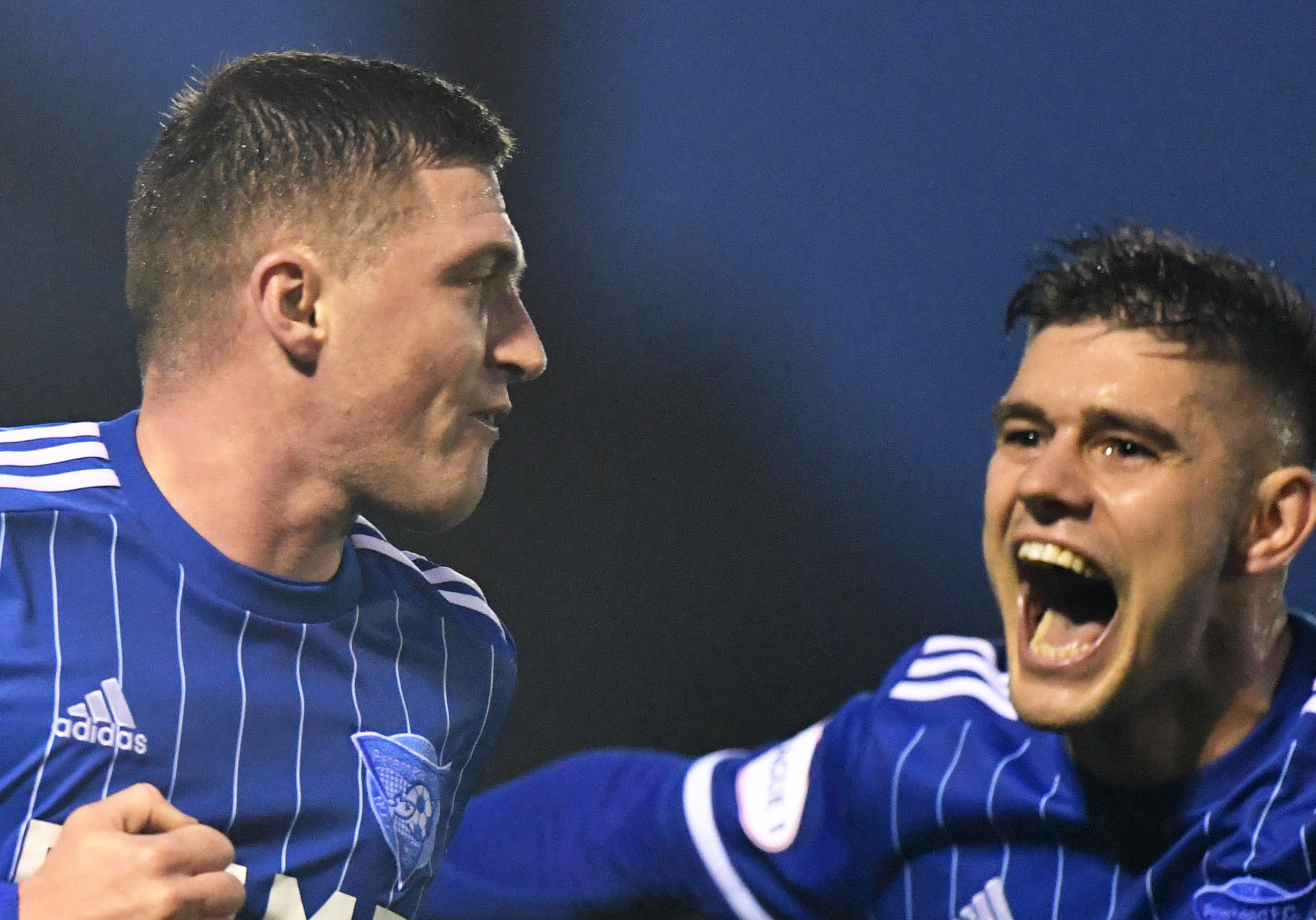 PETERHEAD'S GARY FRASER CELEBRATES HIS GOAL WITH JACK LEITCH