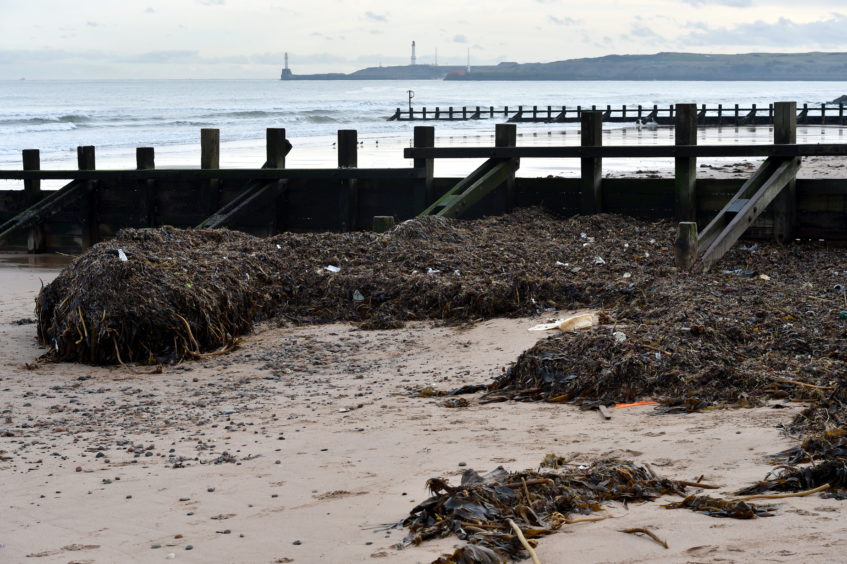A pile of plastic has washed up on the beach and a concerned resident is worried it will be washed back into the sea when the tide comes in.
Pictured is the rubbish washed up on Aberdeen Beach.
Pictured on 19/11/2019
CR0016578