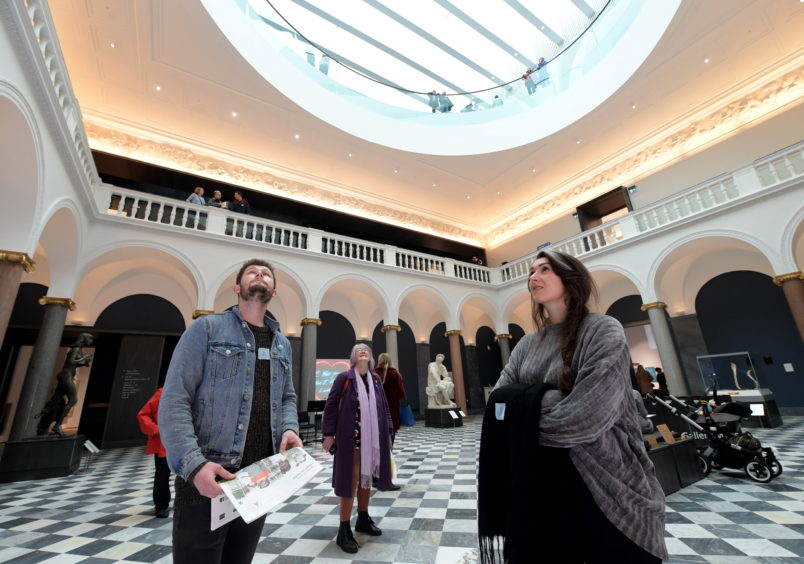 Visitors enjoying the Aberdeen Art Gallery opening day.