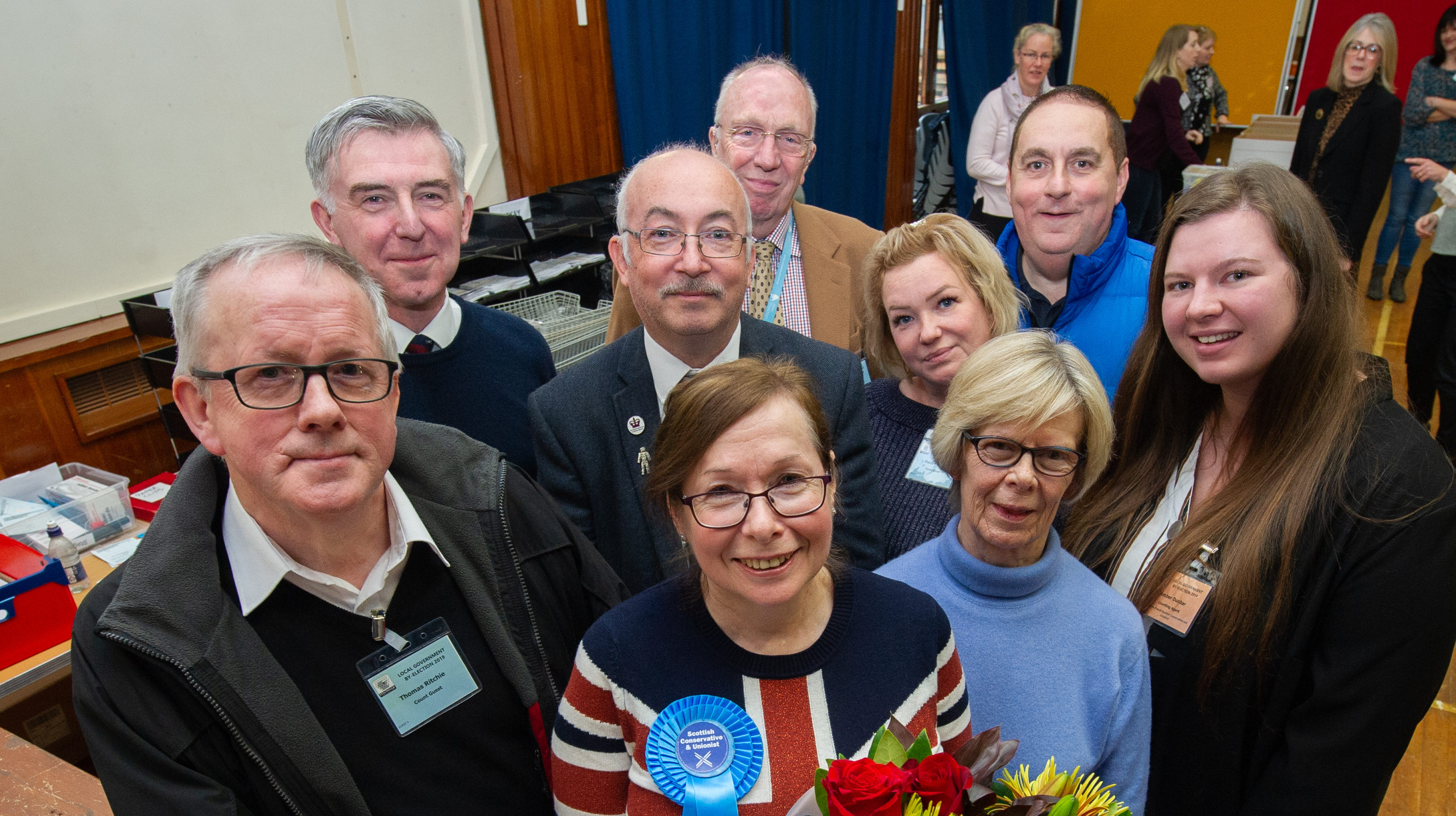 Winning Conservative candidate Laura Powell flanked by supporters. Picture by Jason Hedges.