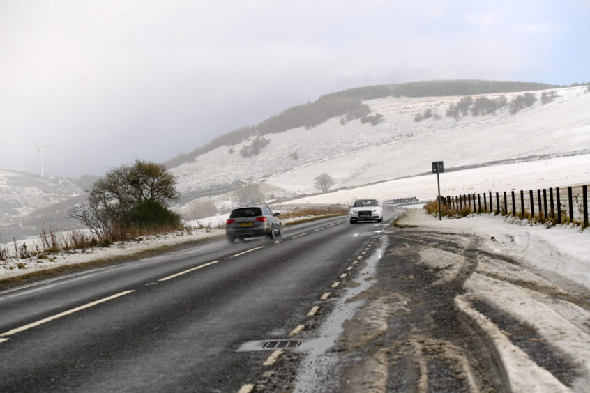 Snow on the A96 near Huntly.
Picture by KATH FLANNERY