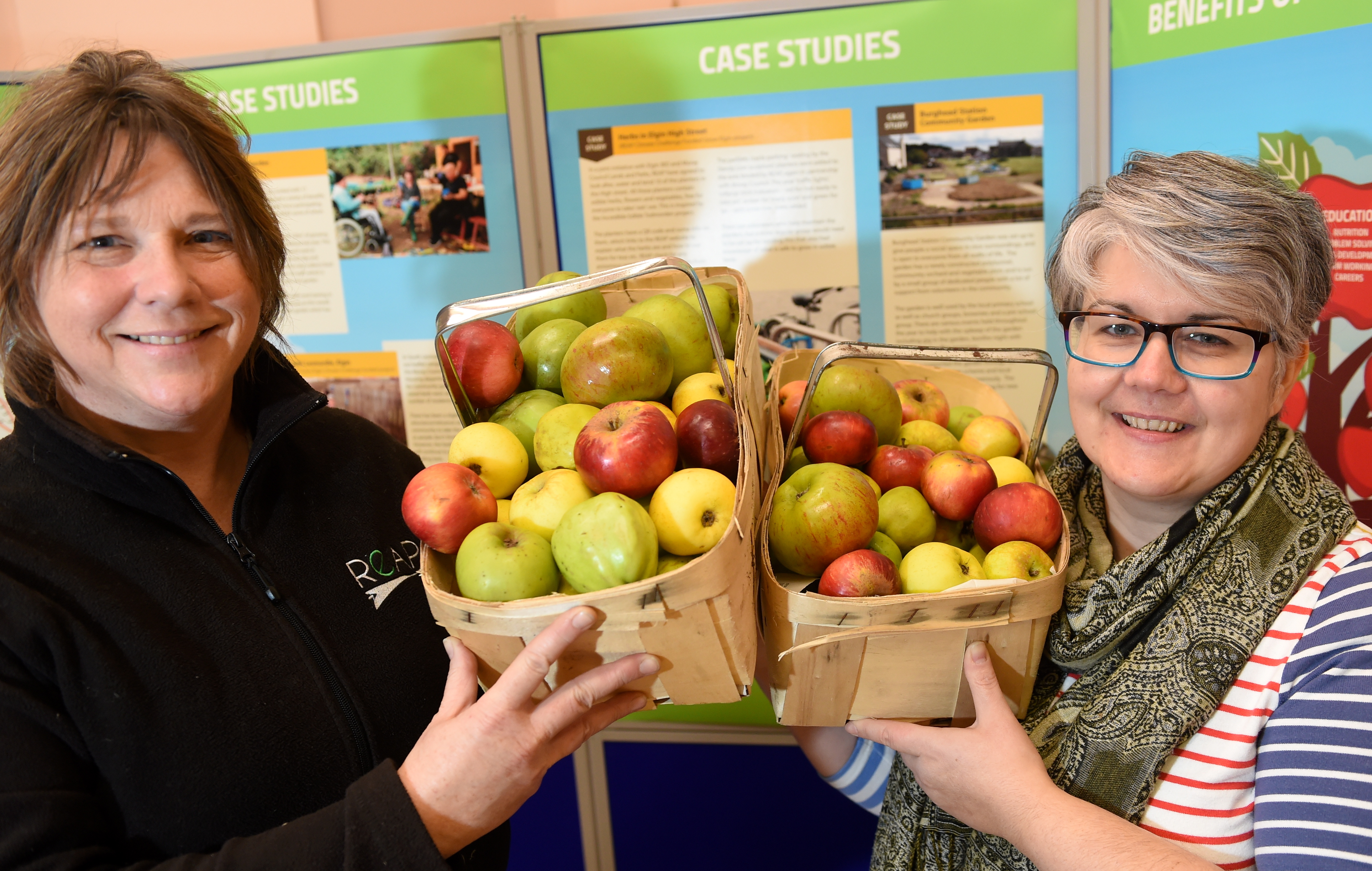 Moray Council hosted an event in Forres Town Hall with charity Reap to showcase opportunities to grow your own food in the area.  Pictured: Dorothy Allan, outreach worker with REAP, and Emma Gordon, planning officer with Moray Council.