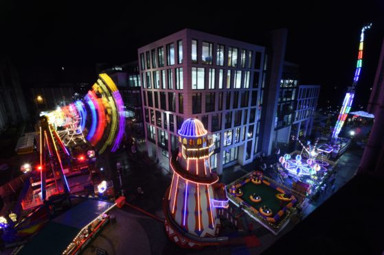 A view of the Christmas Village on Broad Street and Upperkirkgate, Aberdeen. 
Picture by Kenny Elrick