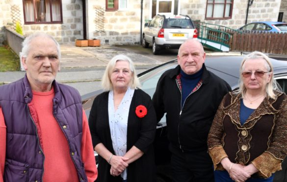 JIM GORDON (L) WITH FELLOW  TURFHILL COURT RESIDENTS (L TO R) HELEN STEWART, JOHN MASSIE AND DEBBIE HINKS