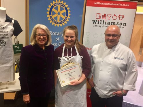 Lauren Bell (centre) with Lady Claire Macdonald and Marcello Tully both from Kinloch Lodge Hotel, Skye.