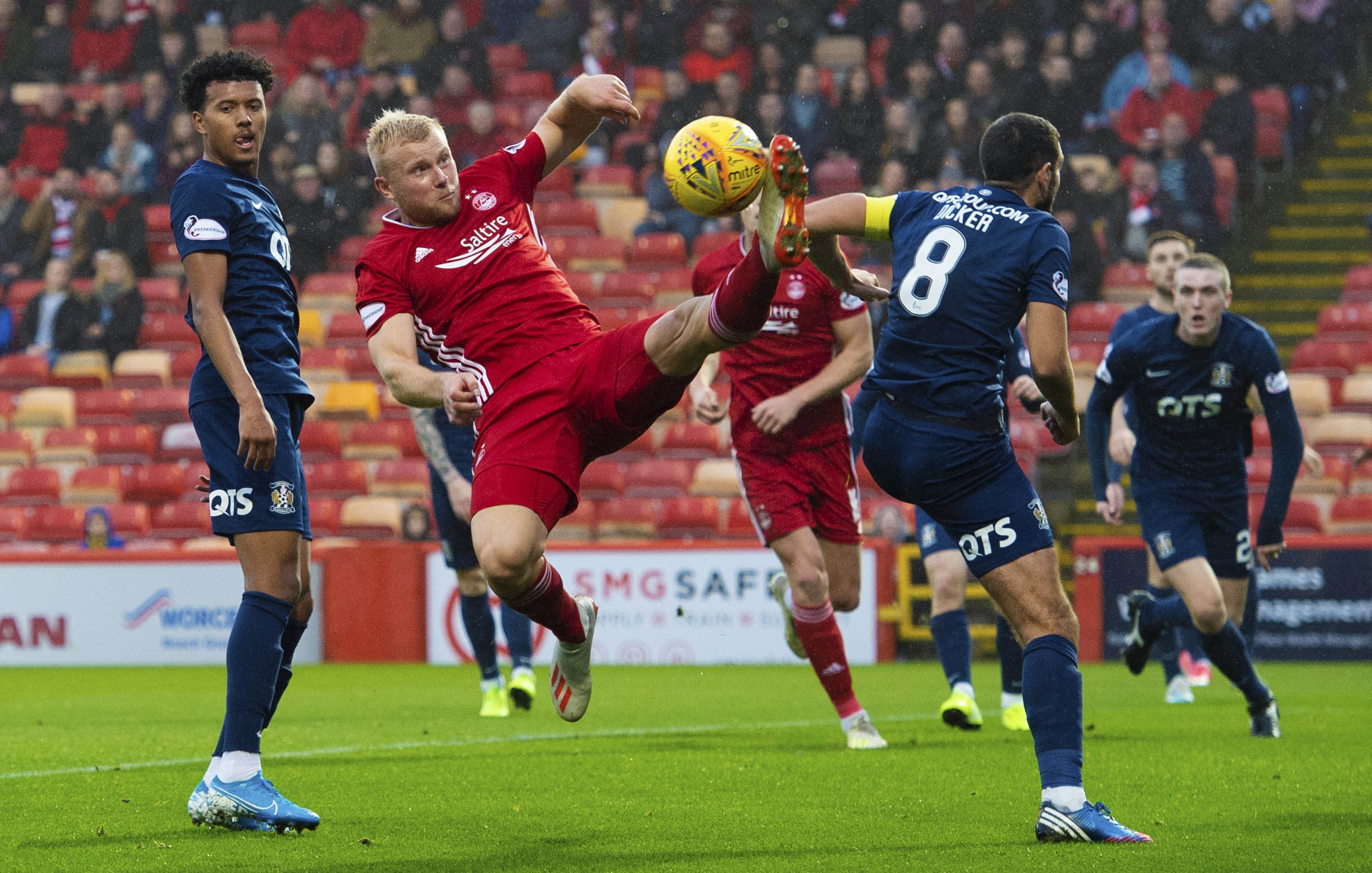 Aberdeen's Curtis Main attempts an overhead kick during the Ladbrokes Premiership match between Aberdeen and Kilmarnock.