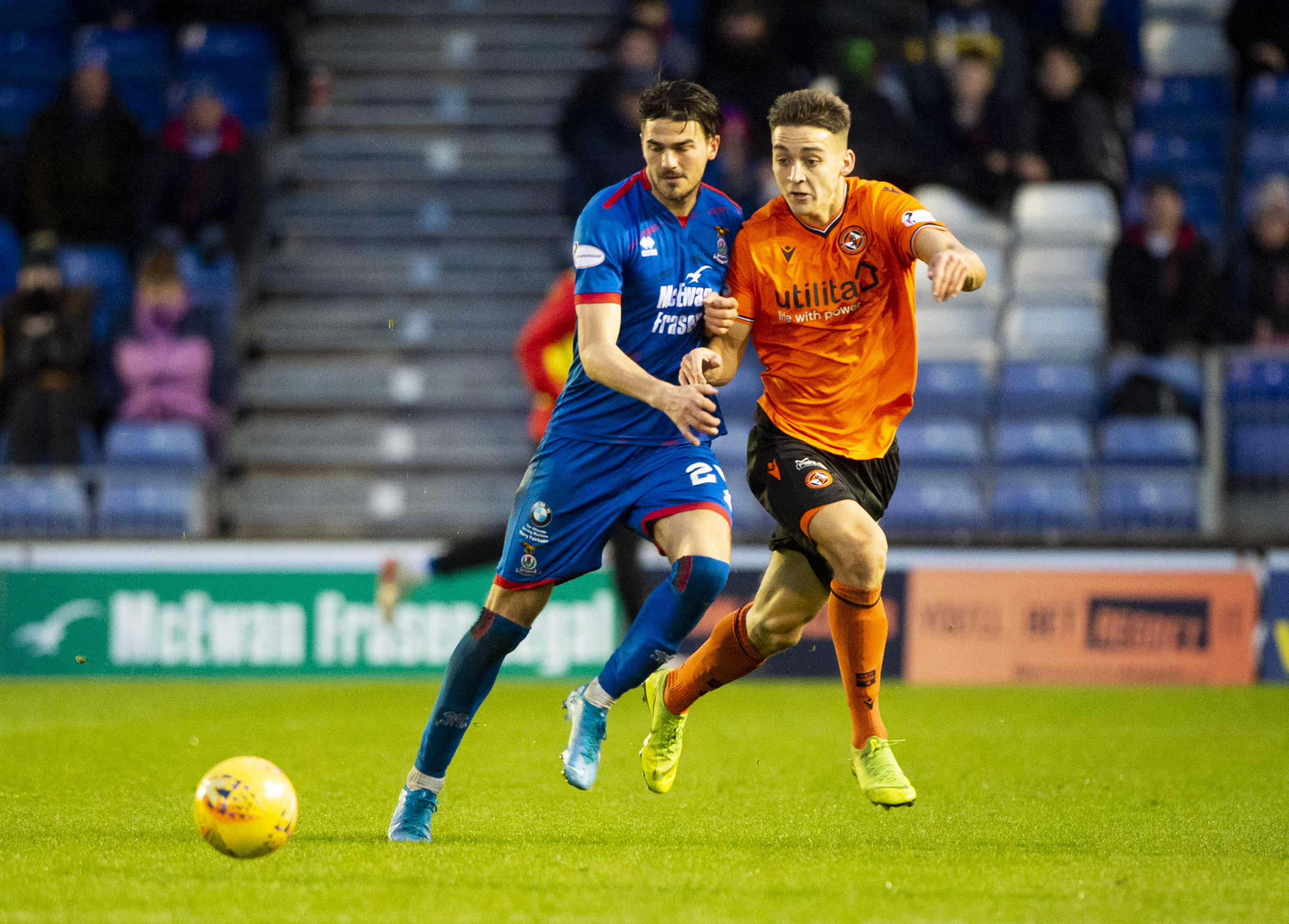 Dundee Utd's Louis Appere, right, and Charlie Trafford in action during the Ladbrokes Championship match between Inverness CT and Dundee United at the Caledonian Stadium, on November 2.