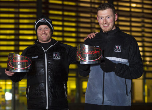 Elgin City manager Gavin Price and Shane Sutherland.