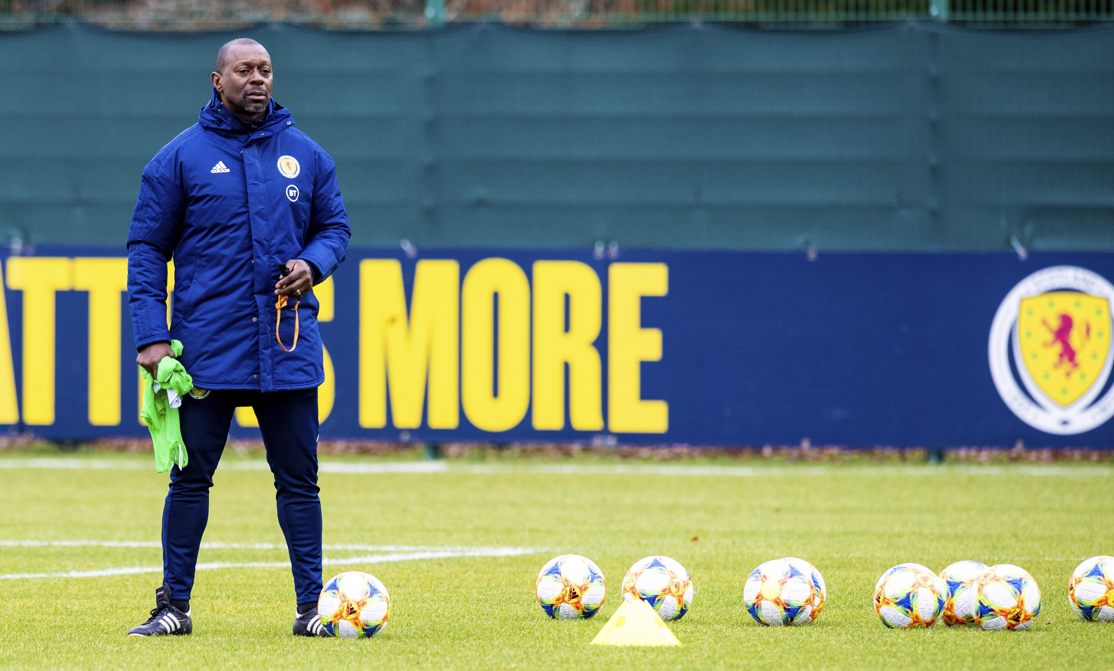Scotland assistant coach Alex Dyer during a training session at Oriam on November 12, 2019.