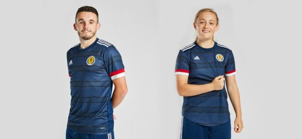 The new Scotland kit, modelled by John McGinn and Erin Cuthbert.