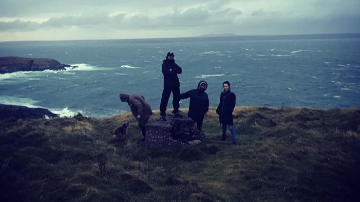 Crew members on the Isle of Lewis for Wise Blood filming.