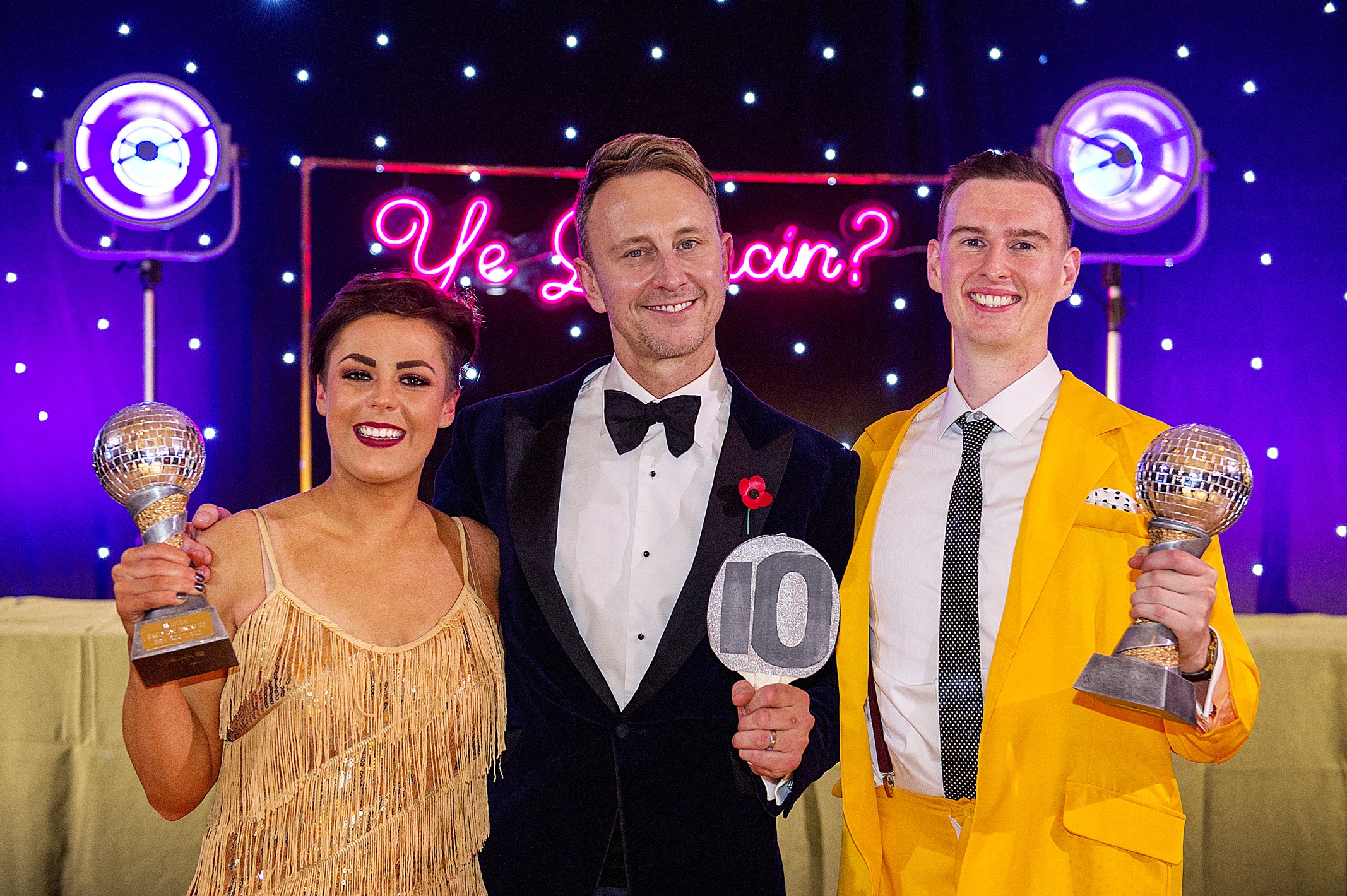 Tara MacBeath (25) and her partner Andrew Ross (26) with Strictly Come Dancing’s Iain Waite.