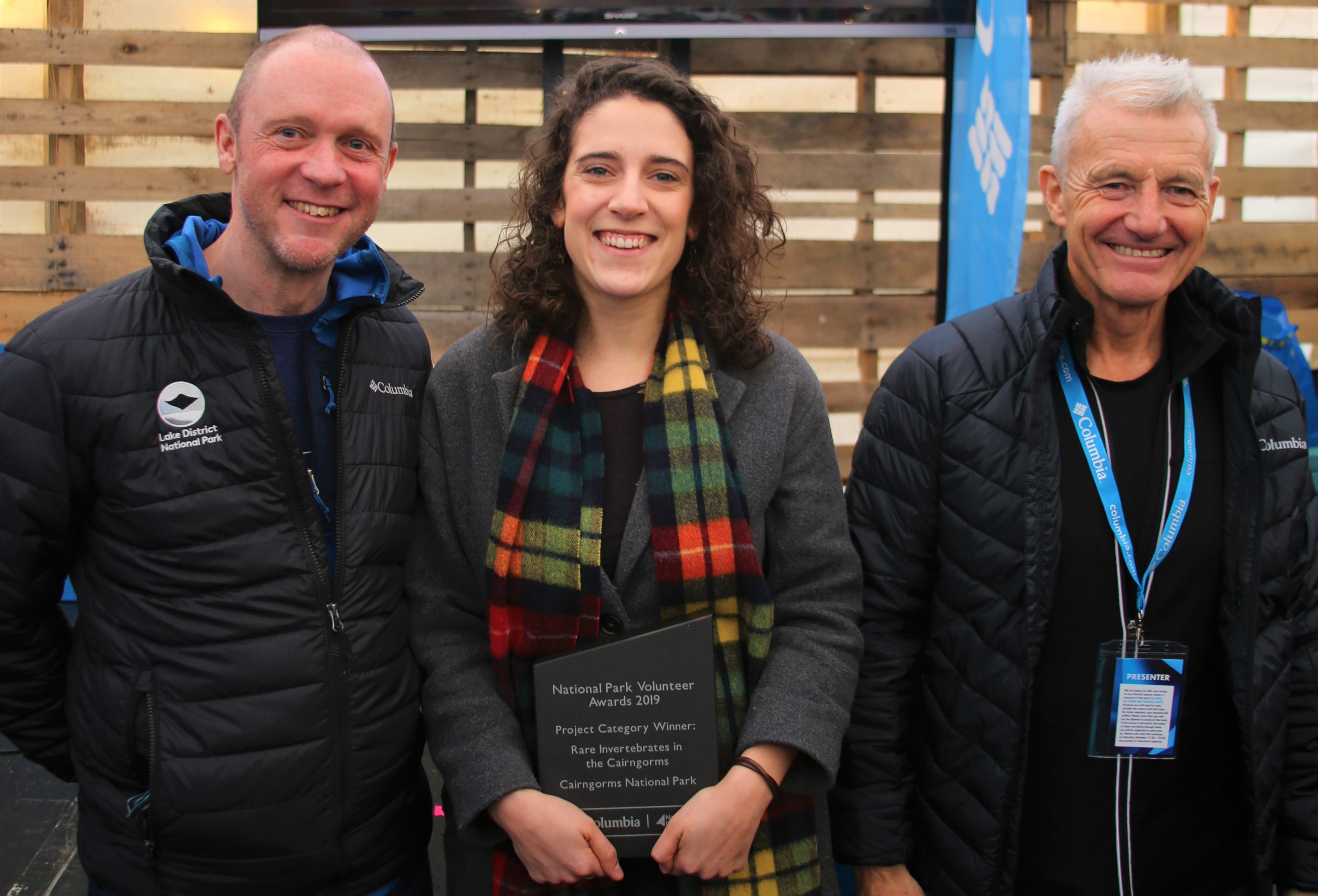 Richard Leafe from the Lake District National Park Authority, Gabrielle Flinn from the winning RIC project and TV presenter Paul Rose.