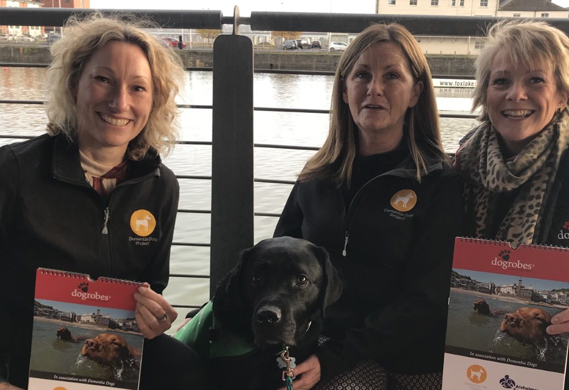 Alex the Assistance Dog with Nadia Sutherland (Dementia Specialist), Fiona Corner (Project Manager)  and Margaret Reynolds Owner of Dogrobes