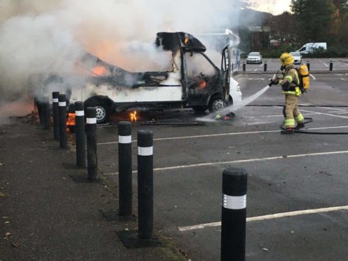 Firefighters tackled a motorhome that burst into flames in Oban.