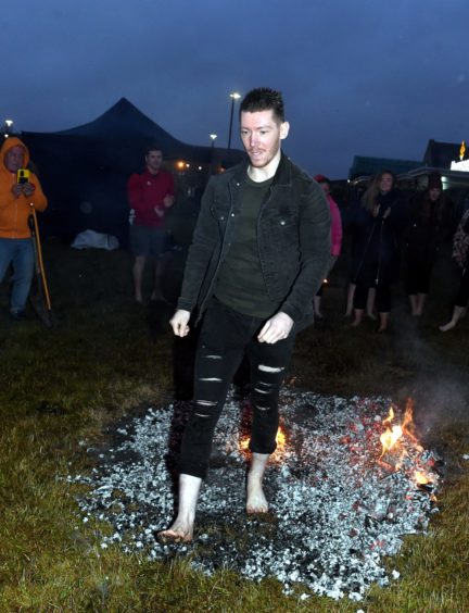 Fire walk at Barclay park in aid of Shape Up Peterhead. 
Picture by Jim Irvine