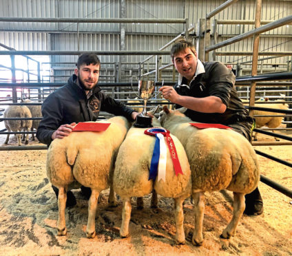 Judge Stewart Mackie of SA Mackie Butchers, Aberlour and consignor John Brown on the right.