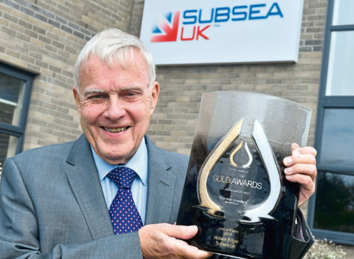 Hall of Fame Gold Awards winner, William Edgar, Chairman of Subsea Uk pictured with is award.
CR0014218
Pic by Chris Sumner
Taken 17/9/19