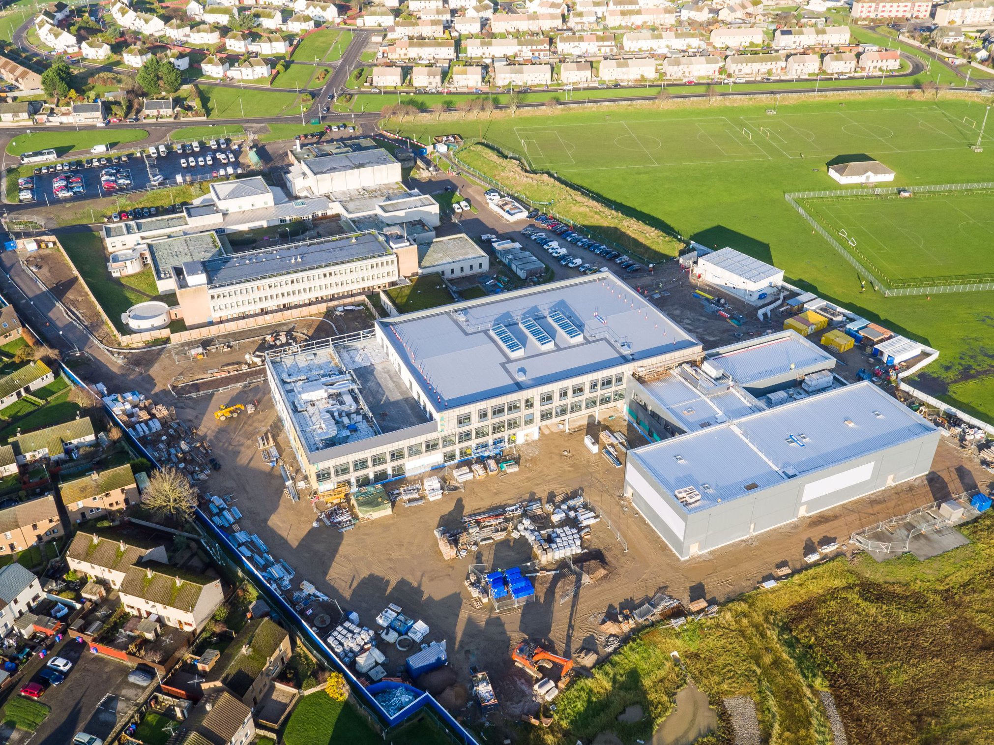 An aerial view of construction at Lossiemouth High School. Picture: Hub North Scotland.