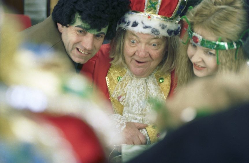 Colin Smith, Ian McConachie and Fiona Constantinon in Elgin Amateur Dramatic Society pantomime 'Sleeping Beauty' in 1996