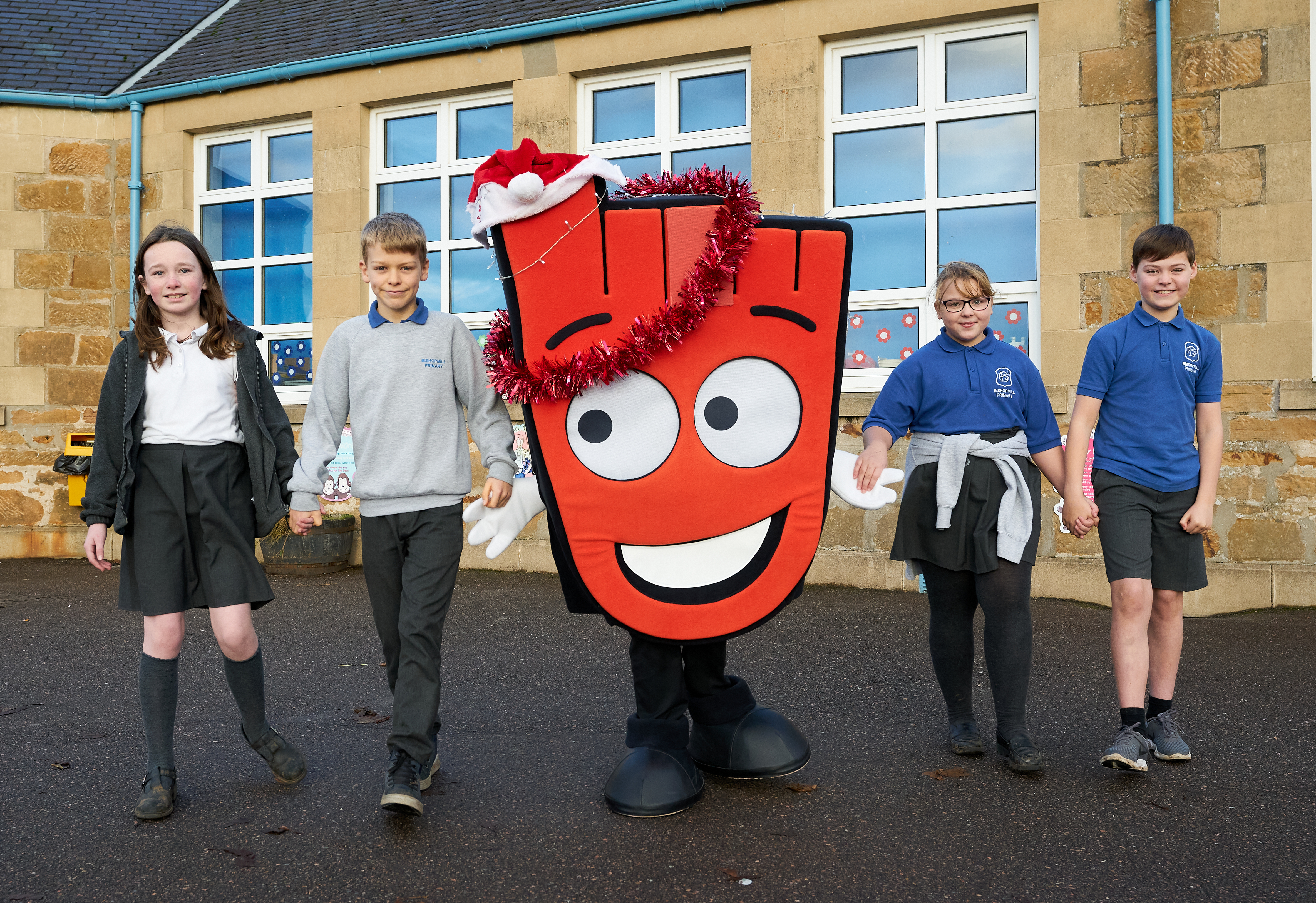 6 December 2019. Bishopmill Primary School, Morriston Road, Elgin, Moray, Scotland, IV30 4DY. This is Pupils from Bishopmill Primary School promoting walking to School. Picture Content - L-R - Katie Dunlin, Dario Green, Nicole Whyte and Thomas Burgess