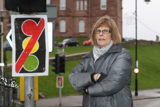 Highland Councillor and depute provost Bet McAllister at the broken traffic lights on the junction of Castle Street and Culduthel Road.