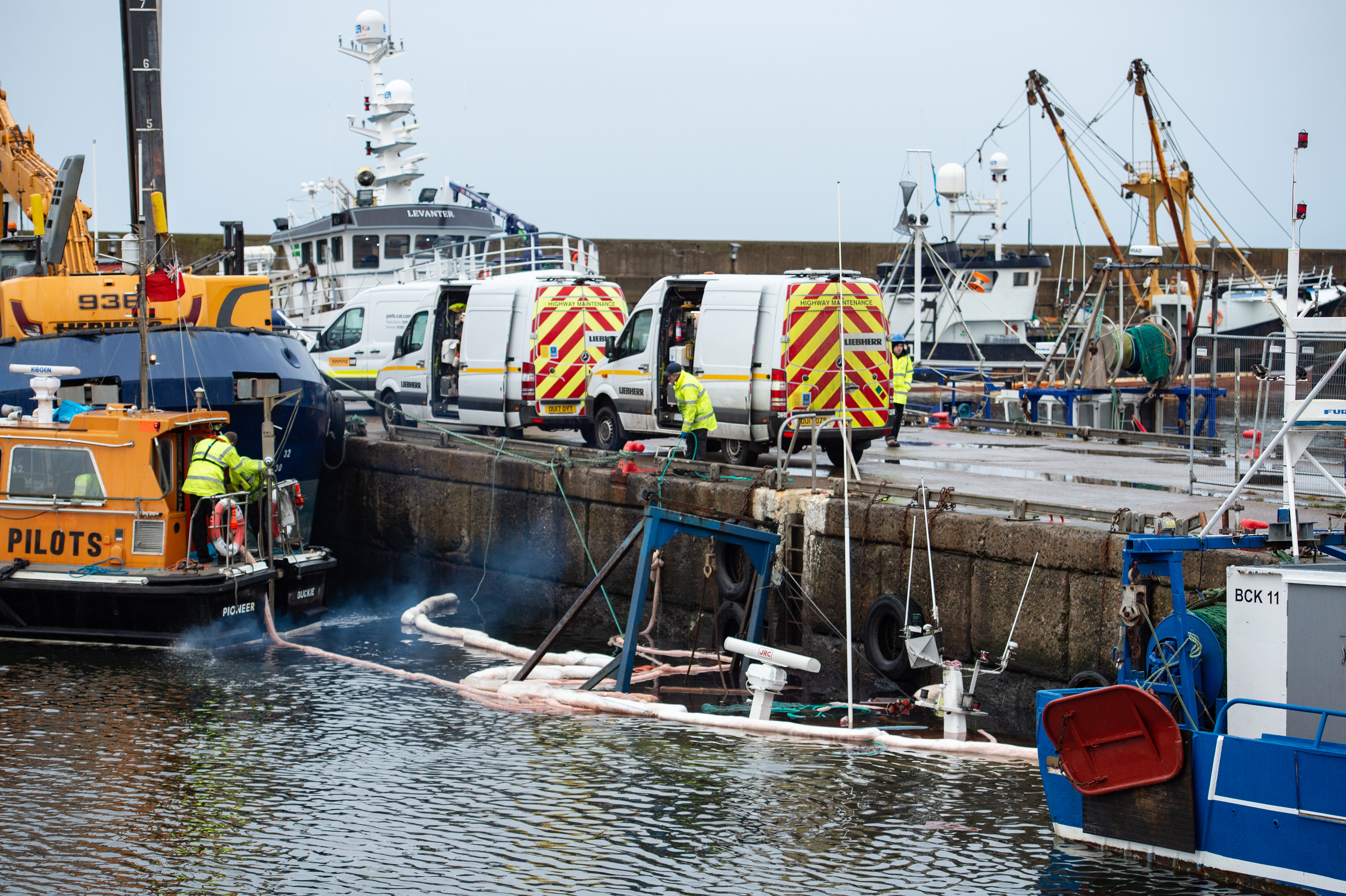 The Pegasus is pictured submerged in Buckie Harbour.


Pictures by JASON HEDGES