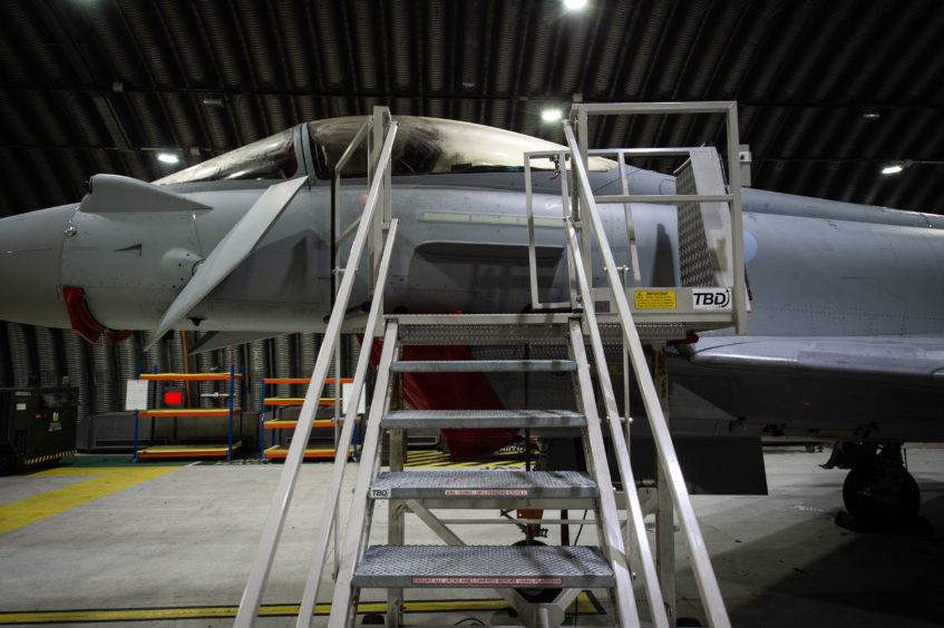 An RAF Typhoon inside an armoured shelter at RAF Lossiemouth.
Pictures by JASON HEDGES