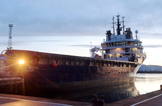 The Stril Myster offshore supply ship berthed in Aberdeen Harbour. 

Picture by KATH FLANNERY