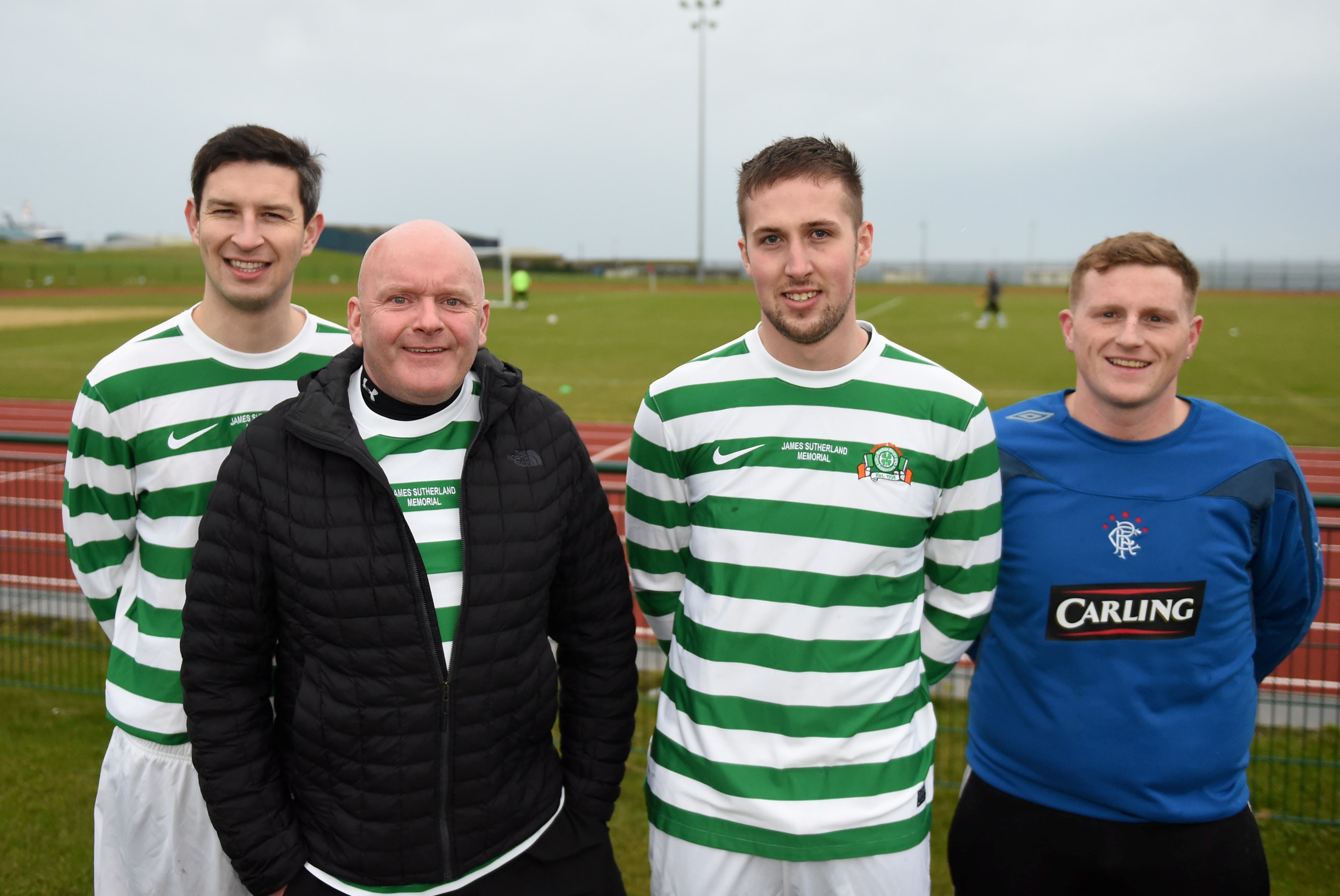 From left: Michael Clark captain of 'Celtic', Organiser Norman Reid, Ryan Greig and Eddie Thomson, captain of the 'Rangers' team



Picture by Paul Glendell