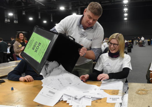 The General Election 2019 at P&J Live, for Aberdeen and Aberdeenshire.
Picture of Ballot papers being counted. 

Picture by KENNY ELRICK