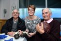 KATHY FRASER OF ALZHEIMER SCOTLAND WITH FRANK CHALMERS (L) AND DANNY MOWATT AT THE FOOTBALL MEMORIES PROJECT AT PETERHEAD FC