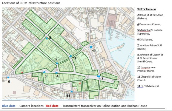 Map of the new Peterhead CCTV network