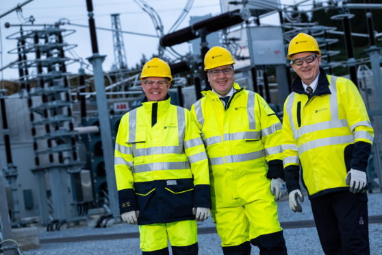 Rob McDonald, managing director of SSEN Transmission, Scottish Government minister Paul Wheelhouse and Colin Nicol, managing director of SSEN Networks at the Blackhillock substation near Keith.