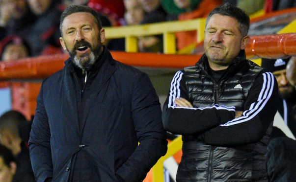Aberdeen manager Derek McInnes, left, and assistant manager Tony Docherty.