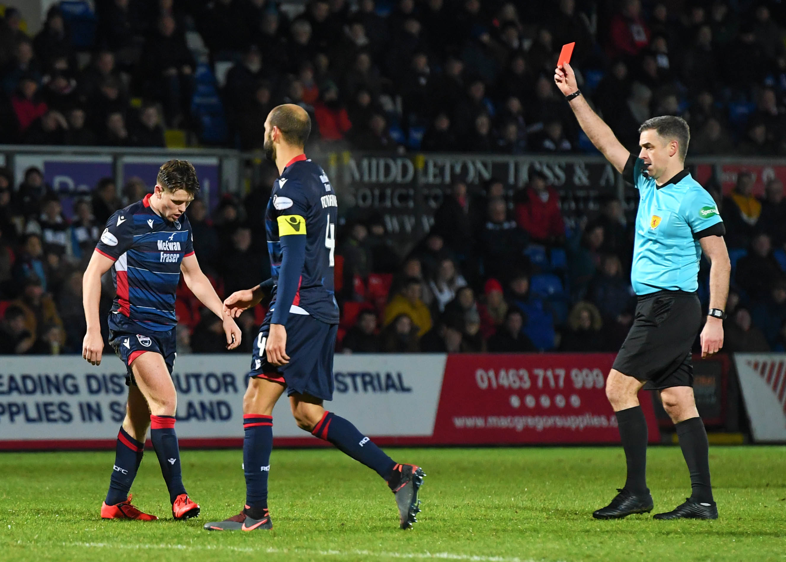 Lewis Spence is sent off for Ross County.