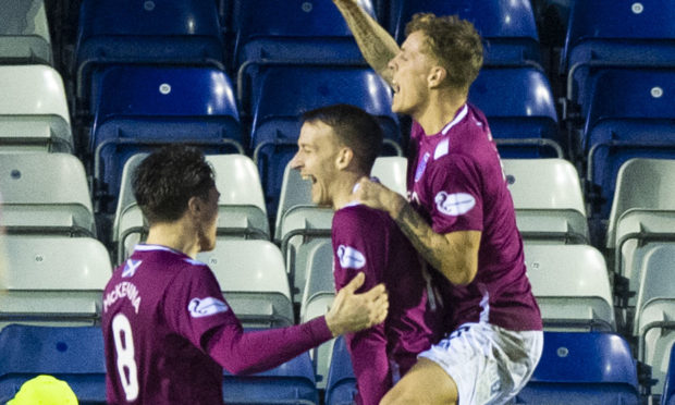 Luke Donnelly celebrates scoring for Arbroath.